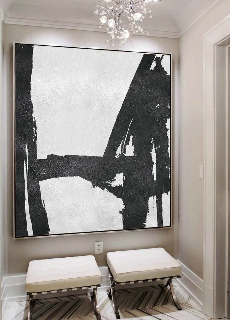 Handmade Large Painting,Oversized Minimal Black And White Painting - Large Abstract Wall Art